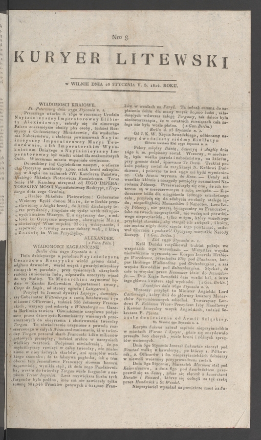 Kuryer Litewski. 1814, numero 8