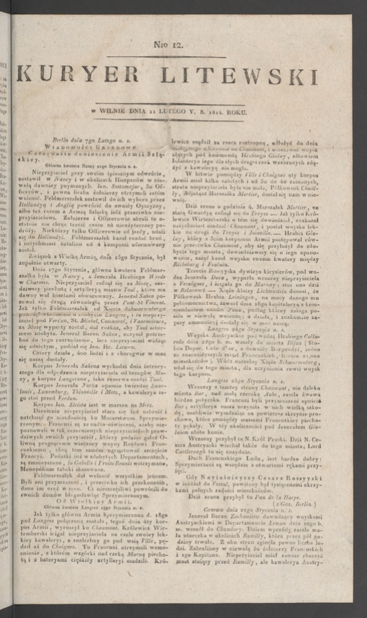 Kuryer Litewski. 1814, numero 12
