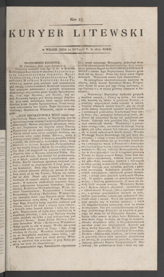 Kuryer Litewski. 1814, numero 15