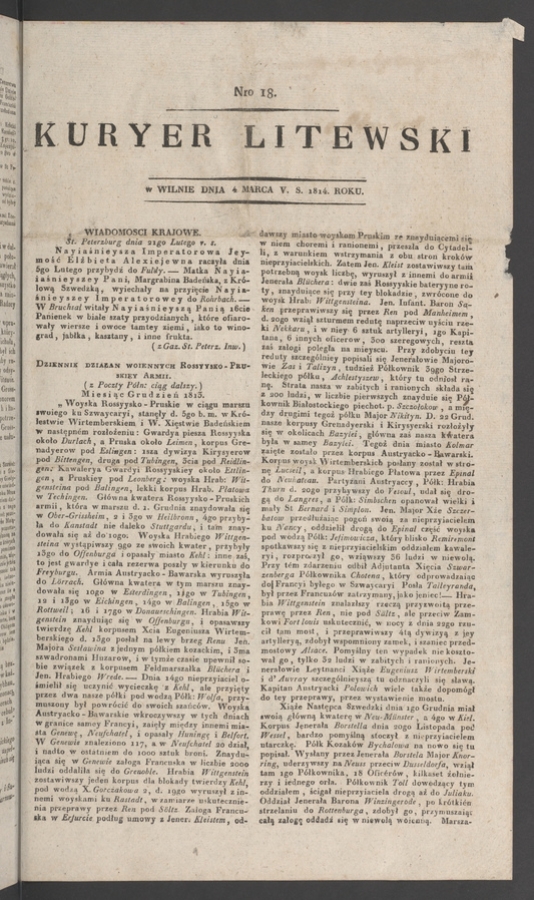 Kuryer Litewski. 1814, numero 18