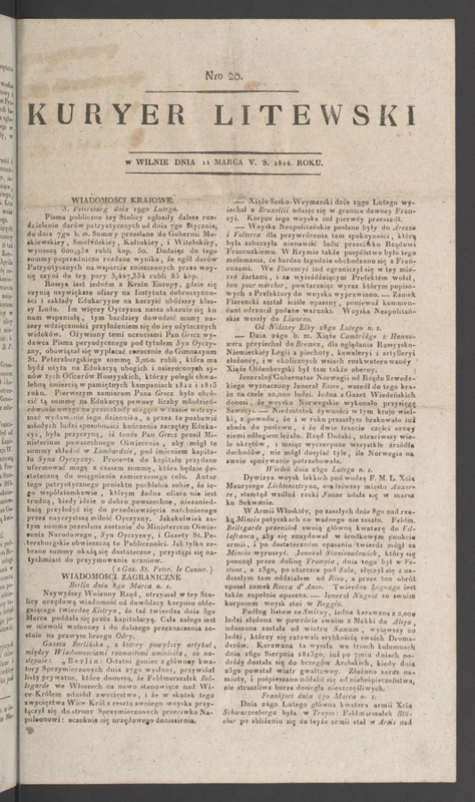Kuryer Litewski. 1814, numero 20