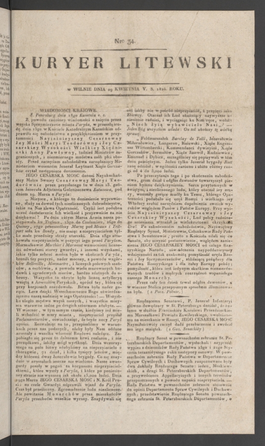 Kuryer Litewski. 1814, numero 34