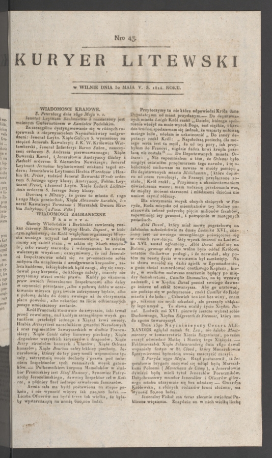 Kuryer Litewski. 1814, numero 43