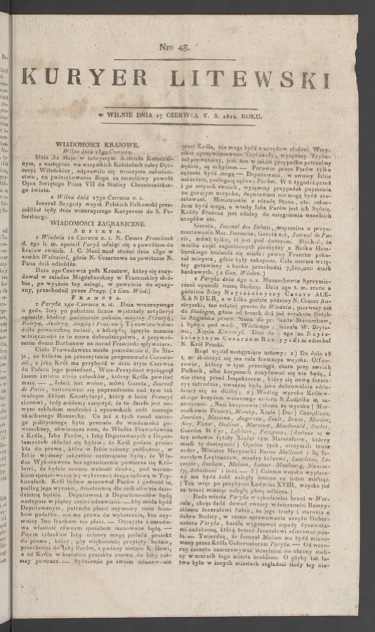 Kuryer Litewski. 1814, numero 48