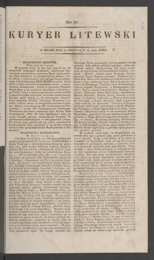 Kuryer Litewski. 1814, numero 51