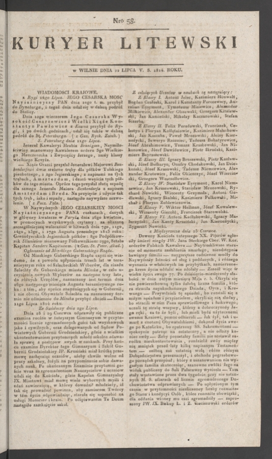 Kuryer Litewski. 1814, numero 58