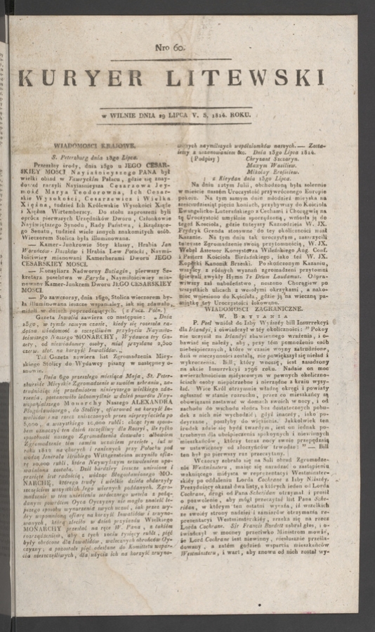 Kuryer Litewski. 1814, numero 60