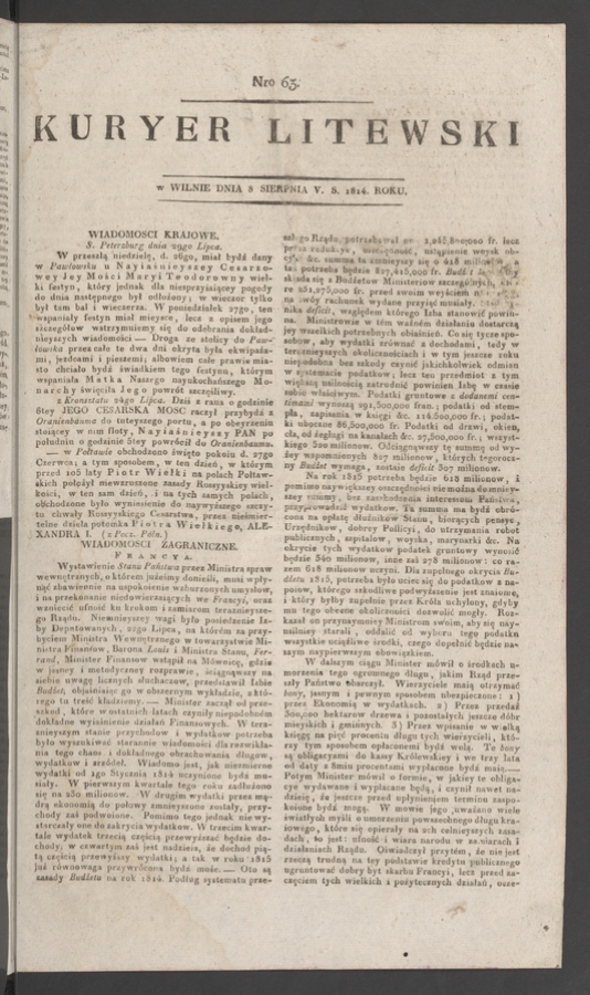 Kuryer Litewski. 1814, numero 63