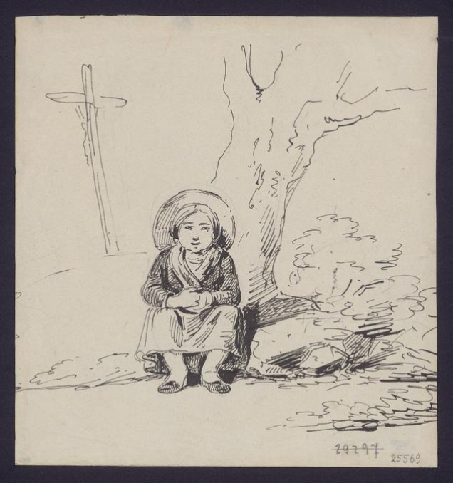 Mała dziewczynka pod drzewem