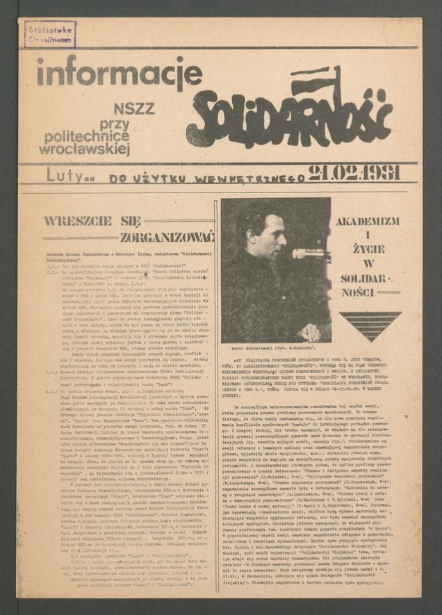Informacje NSZZ &bdquo;Solidarność&rdquo; przy&nbsp;Politechnice Wrocławskiej, 1981.02.21