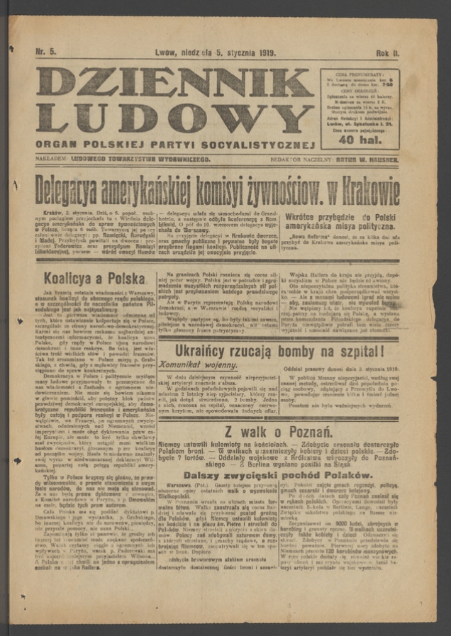 Dziennik Ludowy : organ Polskiej Partyi Socyalistycznej. Rok 2, 1919, numer 5