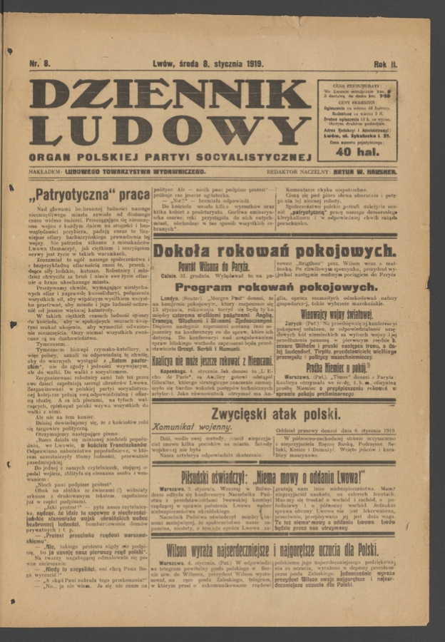 Dziennik Ludowy : organ Polskiej Partyi Socyalistycznej. Rok 2, 1919, numer 8