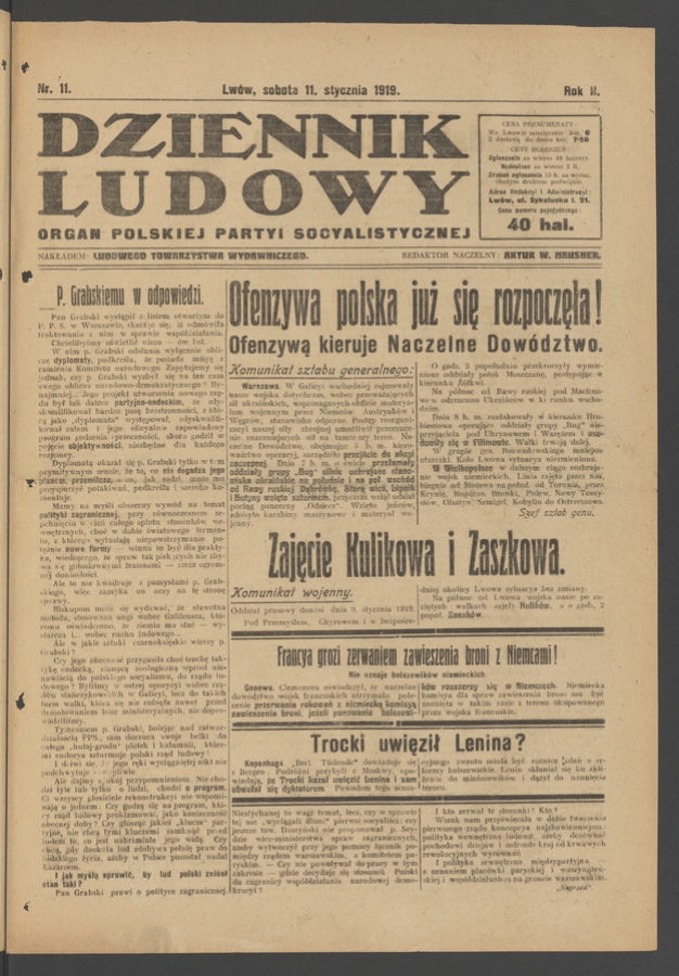Dziennik Ludowy : organ Polskiej Partyi Socyalistycznej. Rok 2, 1919, numer 11