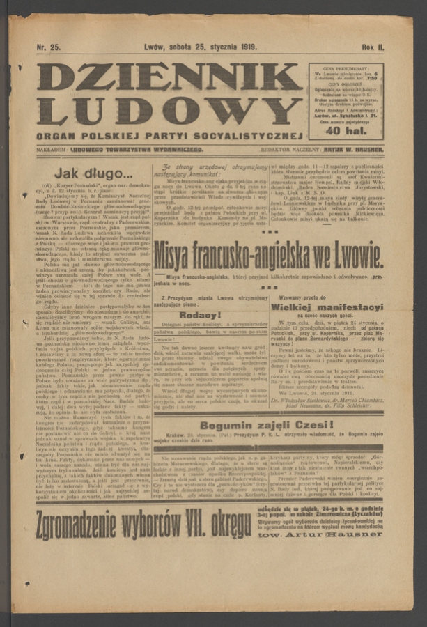 Dziennik Ludowy : organ Polskiej Partyi Socyalistycznej. Rok 2, 1919, numer 25