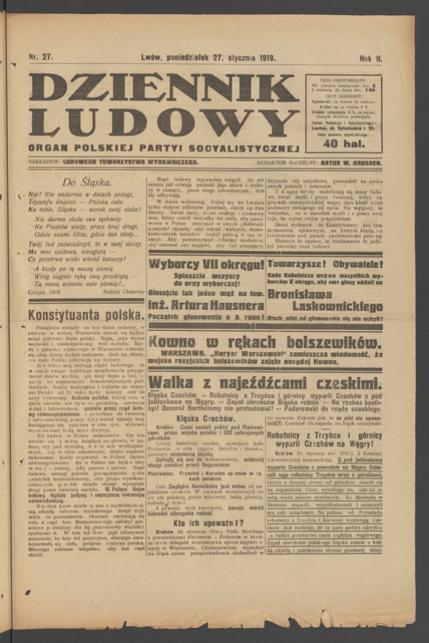 Dziennik Ludowy : organ Polskiej Partyi Socyalistycznej. Rok 2, 1919, numer 27