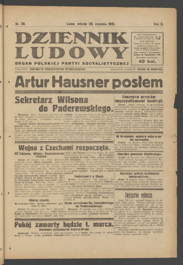 Dziennik Ludowy : organ Polskiej Partyi Socyalistycznej. Rok 2, 1919, numer 28