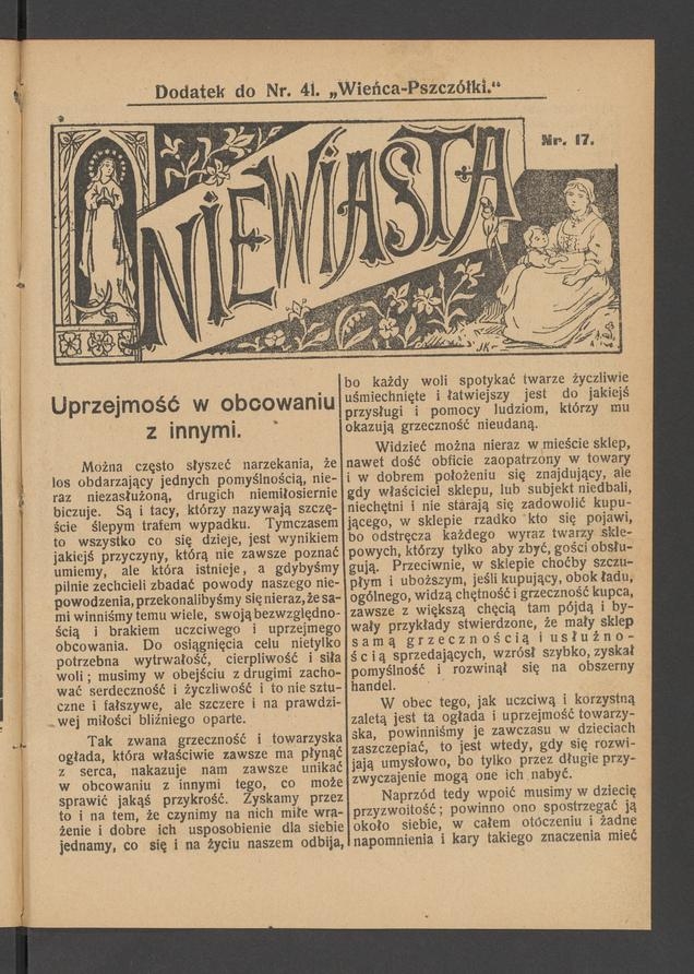 Niewiasta : dodatek do numeru 41 „Wieńca-Pszczółki”. Rok 9, 1909, numer 17