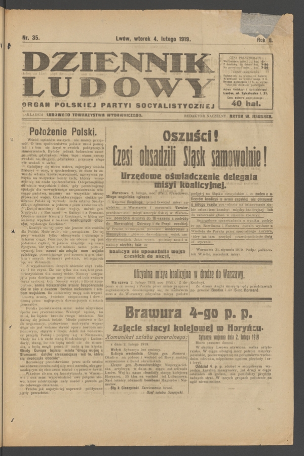 Dziennik Ludowy : organ Polskiej Partyi Socyalistycznej. Rok 2, 1919, numer 35