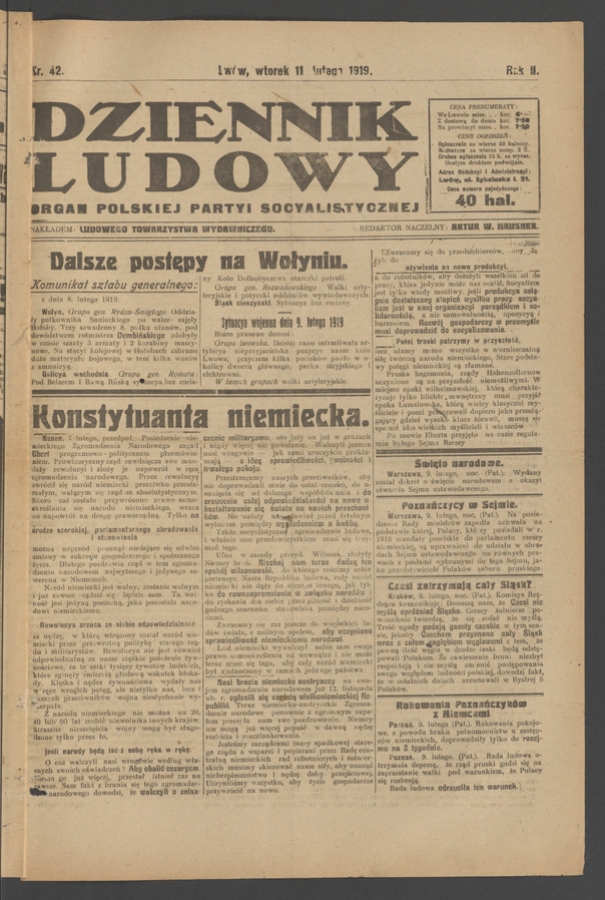 Dziennik Ludowy : organ Polskiej Partyi Socyalistycznej. Rok 2, 1919, numer 42