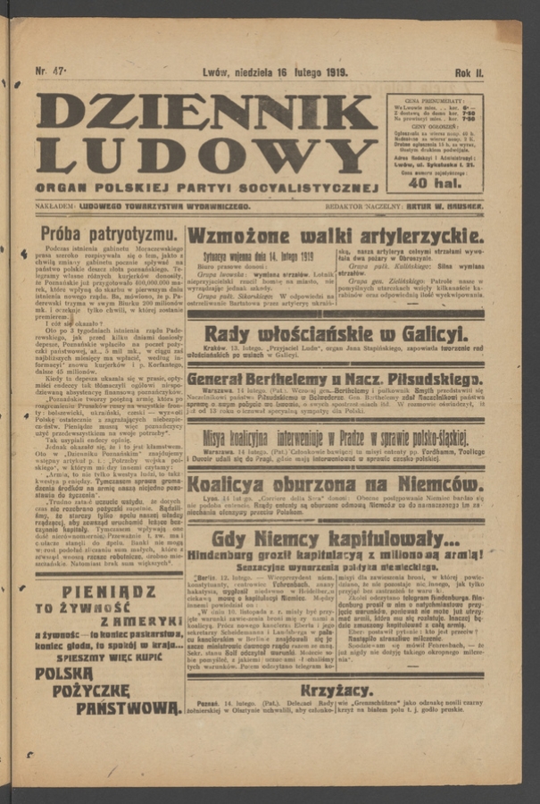 Dziennik Ludowy : organ Polskiej Partyi Socyalistycznej. Rok 2, 1919, numer 47