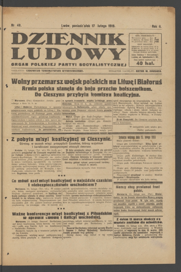 Dziennik Ludowy : organ Polskiej Partyi Socyalistycznej. Rok 2, 1919, numer 48