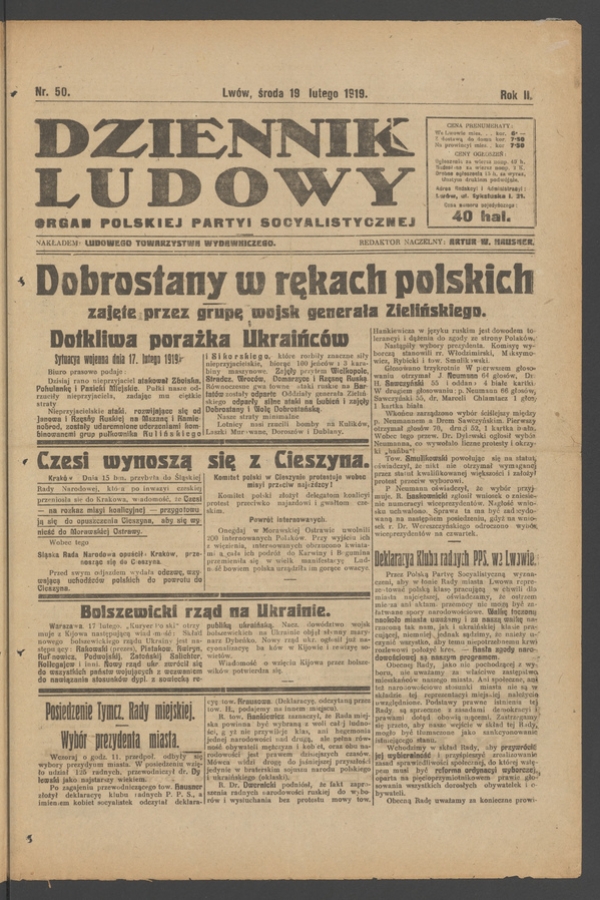Dziennik Ludowy : organ Polskiej Partyi Socyalistycznej. Rok 2, 1919, numer 50