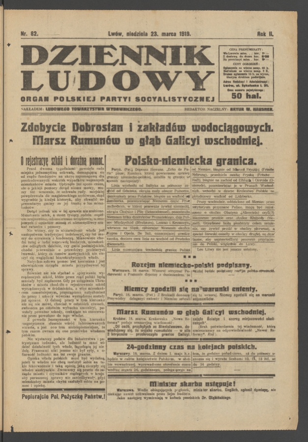 Dziennik Ludowy : organ Polskiej Partyi Socyalistycznej. Rok 2, 1919, numer 82