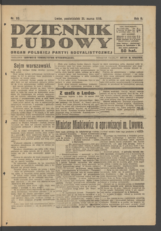 Dziennik Ludowy : organ Polskiej Partyi Socyalistycznej. Rok 2, 1919, numer 90