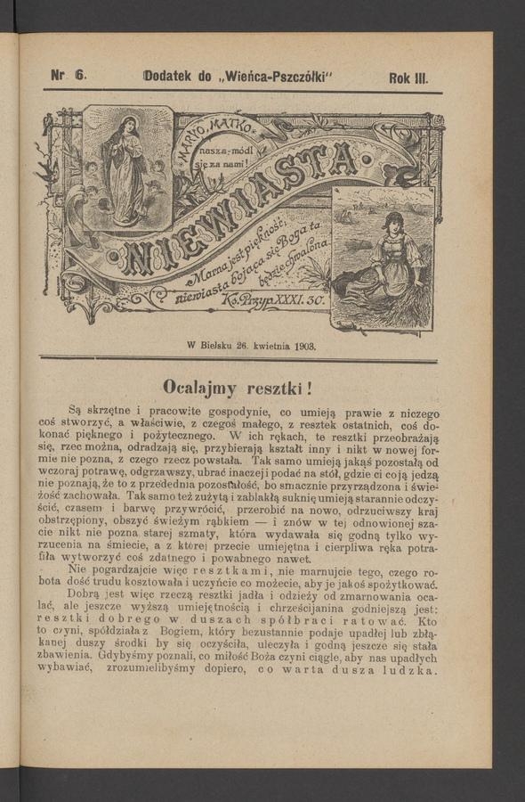 Niewiasta : dodatek do „Wieńca-Pszczółki”. Rok 3, 1903, numer 6