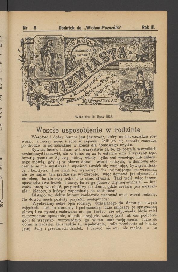 Niewiasta : dodatek do „Wieńca-Pszczółki”. Rok 3, 1903, numer 8