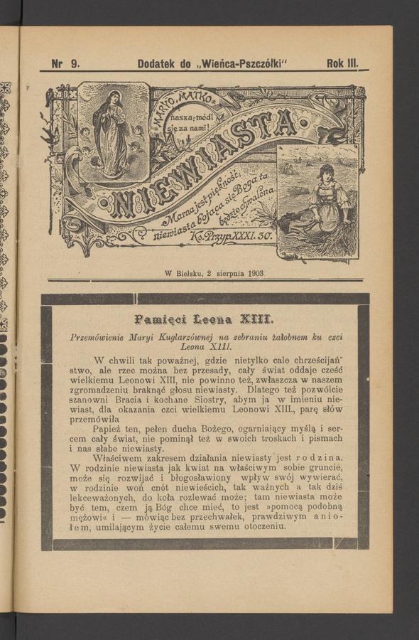 Niewiasta : dodatek do „Wieńca-Pszczółki”. Rok 3, 1903, numer 9