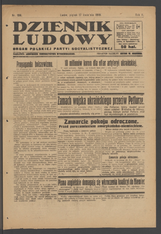 Dziennik Ludowy : organ Polskiej Partyi Socyalistycznej. Rok 2, 1919, numer 108