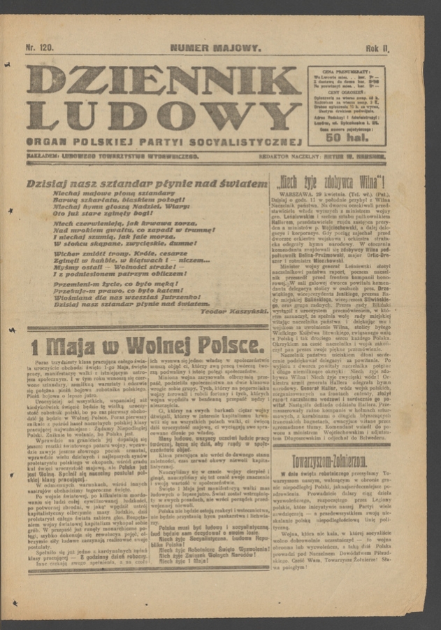 Dziennik Ludowy : organ Polskiej Partyi Socyalistycznej. Rok 2, 1919, numer 120