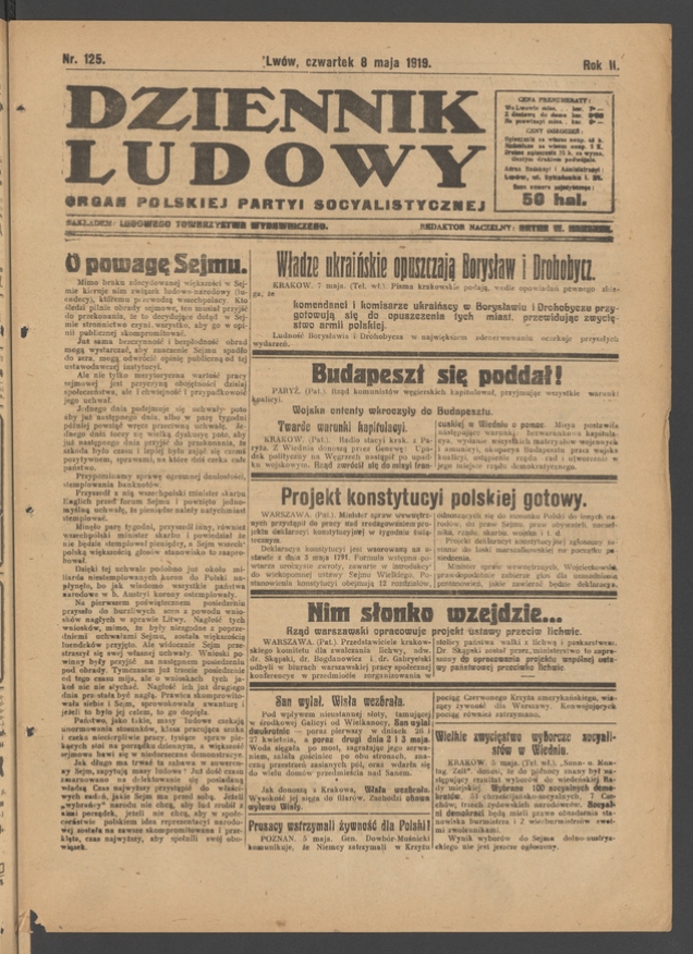 Dziennik Ludowy : organ Polskiej Partyi Socyalistycznej. Rok 2, 1919, numer 125