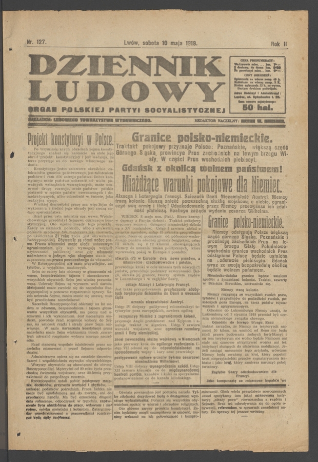 Dziennik Ludowy : organ Polskiej Partyi Socyalistycznej. Rok 2, 1919, numer 127