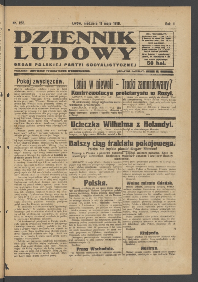 Dziennik Ludowy : organ Polskiej Partyi Socyalistycznej. Rok 2, 1919, numer 128