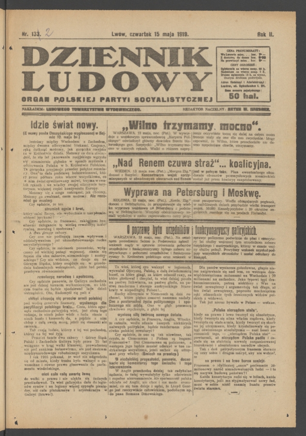 Dziennik Ludowy : organ Polskiej Partyi Socyalistycznej. Rok 2, 1919, numer 132