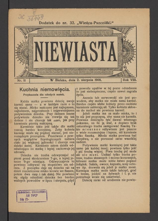 Niewiasta : dodatek do numeru 32 „Wieńca-Pszczółki”. Rok 8, 1908, numer 11
