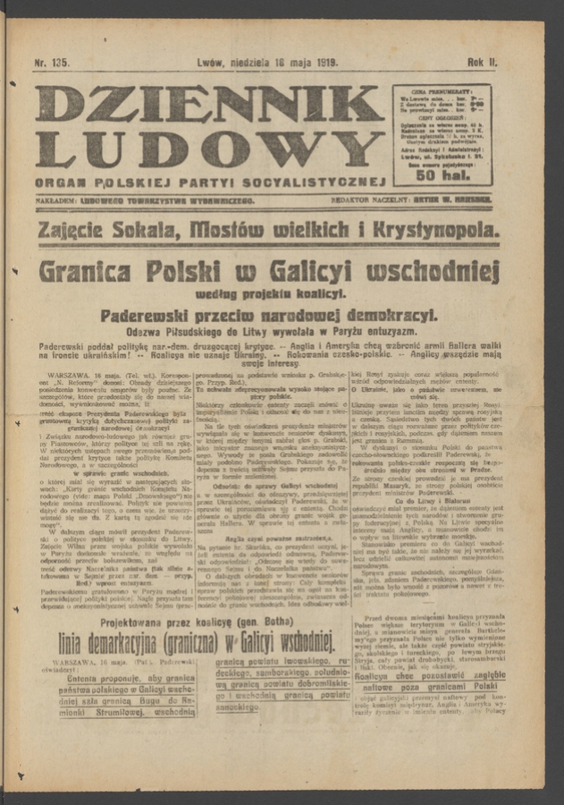 Dziennik Ludowy : organ Polskiej Partyi Socyalistycznej. Rok 2, 1919, numer 135