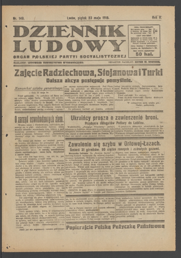 Dziennik Ludowy : organ Polskiej Partyi Socyalistycznej. Rok 2, 1919, numer 140