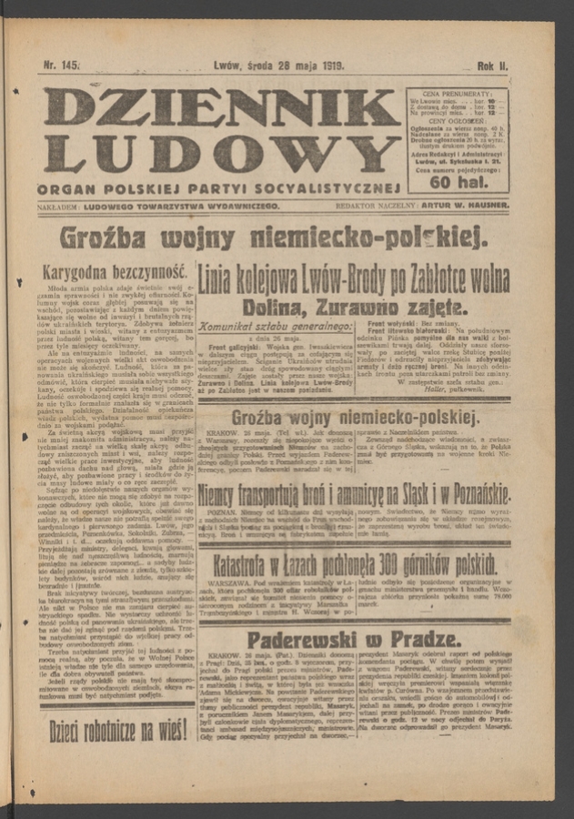 Dziennik Ludowy : organ Polskiej Partyi Socyalistycznej. Rok 2, 1919, numer 145