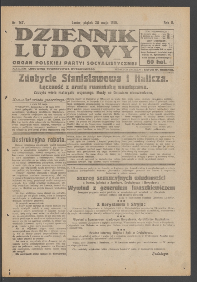Dziennik Ludowy : organ Polskiej Partyi Socyalistycznej. Rok 2, 1919, numer 147