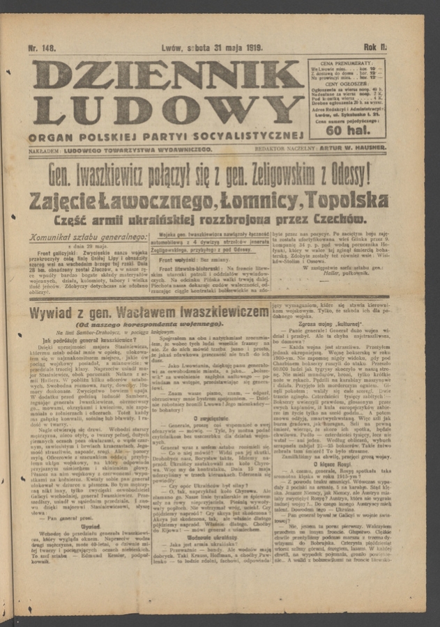 Dziennik Ludowy : organ Polskiej Partyi Socyalistycznej. Rok 2, 1919, numer 148