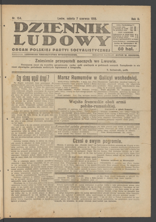 Dziennik Ludowy : organ Polskiej Partyi Socyalistycznej. Rok 2, 1919, numer 154