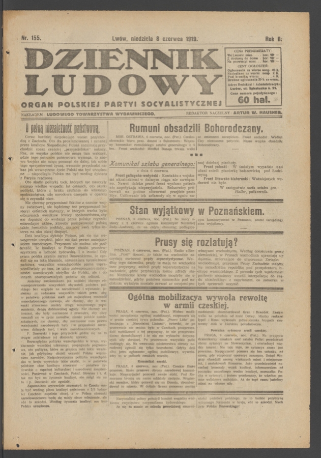 Dziennik Ludowy : organ Polskiej Partyi Socyalistycznej. Rok 2, 1919, numer 155