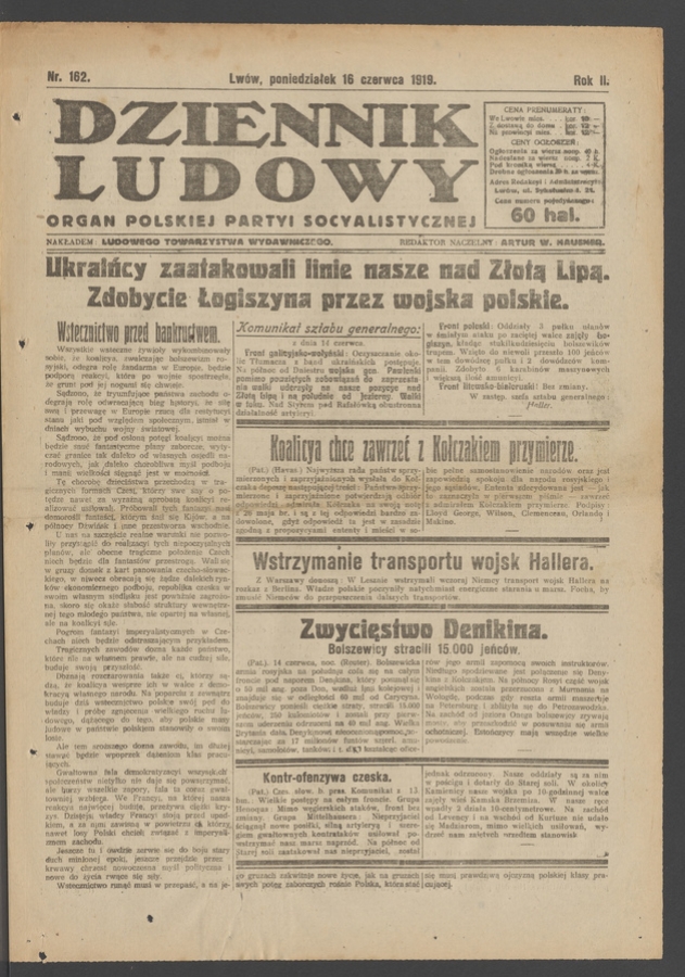 Dziennik Ludowy : organ Polskiej Partyi Socyalistycznej. Rok 2, 1919, numer 162