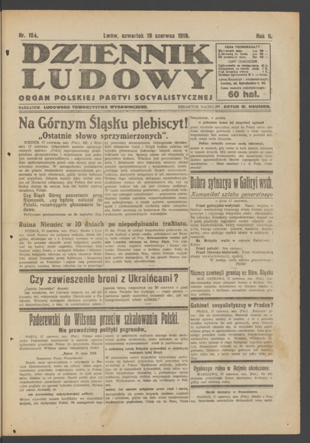 Dziennik Ludowy : organ Polskiej Partyi Socyalistycznej. Rok 2, 1919, numer 164