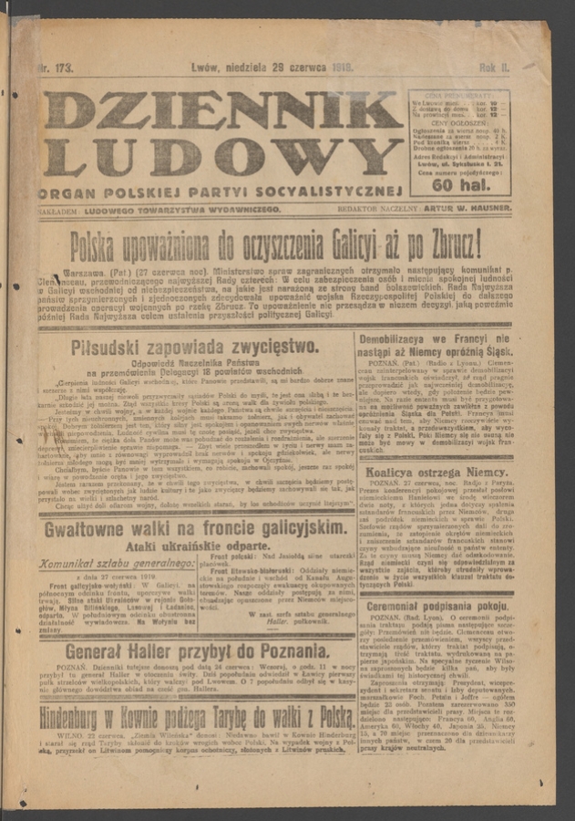 Dziennik Ludowy : organ Polskiej Partyi Socyalistycznej. Rok 2, 1919, numer 173