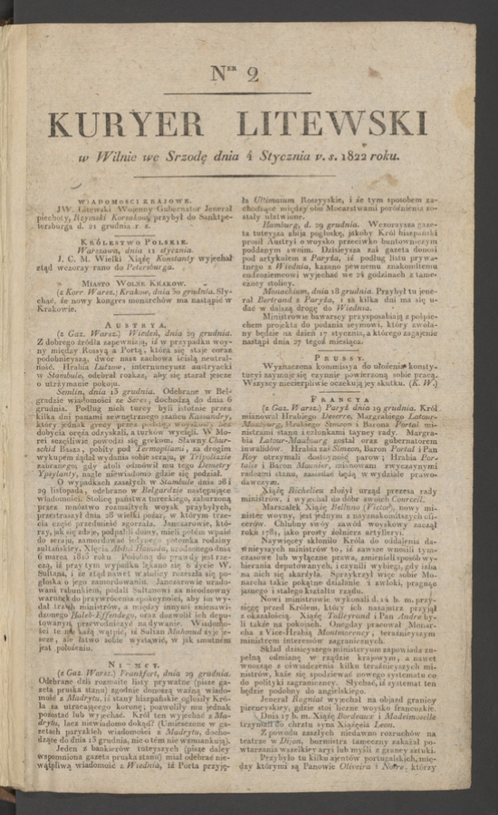 Kuryer Litewski. 1822, numer 2