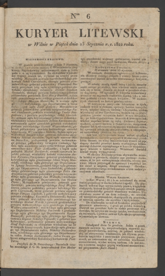 Kuryer Litewski. 1822, numer 6